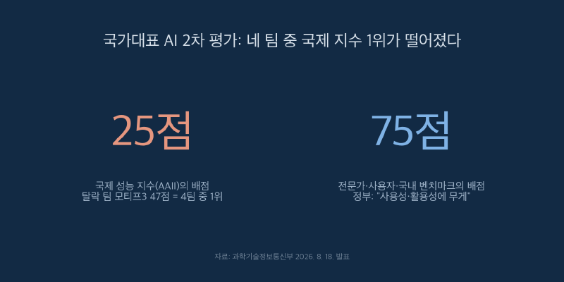 네 팀 중 국제 지수 1위가 떨어졌다: 국가대표 AI 2차 평가의 25점과 75점